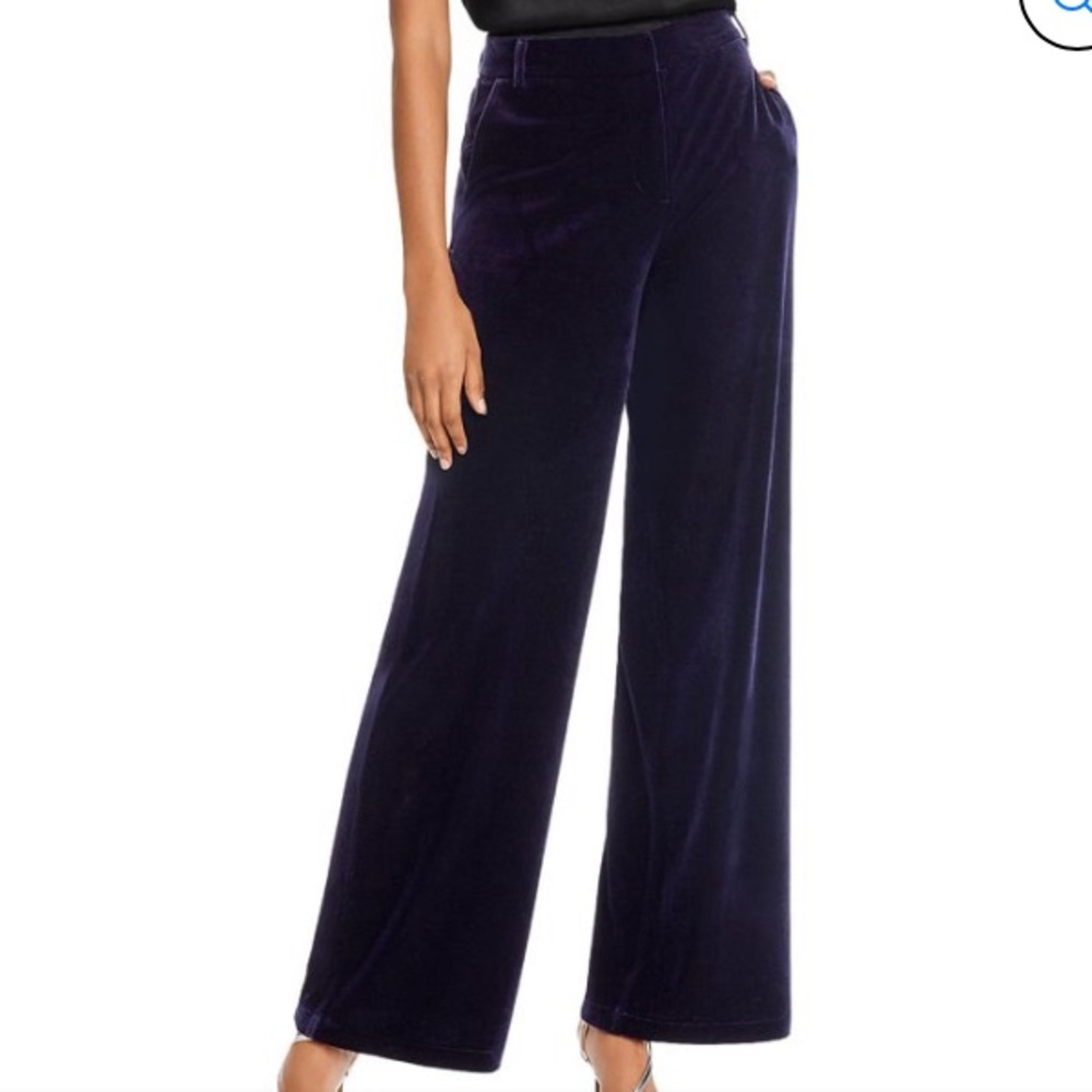 Aqua Womens Wide Leg Velvet Pants Navy Purple Size L